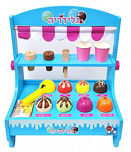 עמדה למכירת גלידות/דוכן גלידות מעץ לילדים/ות כולל מגוון כדורי גלידות ואביזרים עמדה למכירת גלידות/דוכן גלידות מעץ לילדים/ות כולל מגוון כדורי גלידות ואביזרים